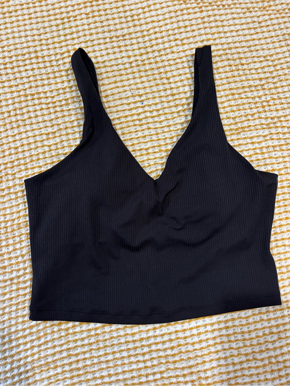 Athleta Black Ribbed V-Neck Cropped Tank Top sz S